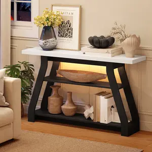 55 Inches Console Table,2 Tier Farmhouse Entryway Table,Narrow Wood Accent desk with Storage Shelves for Living Room,Entrance,Hallway,Foyer