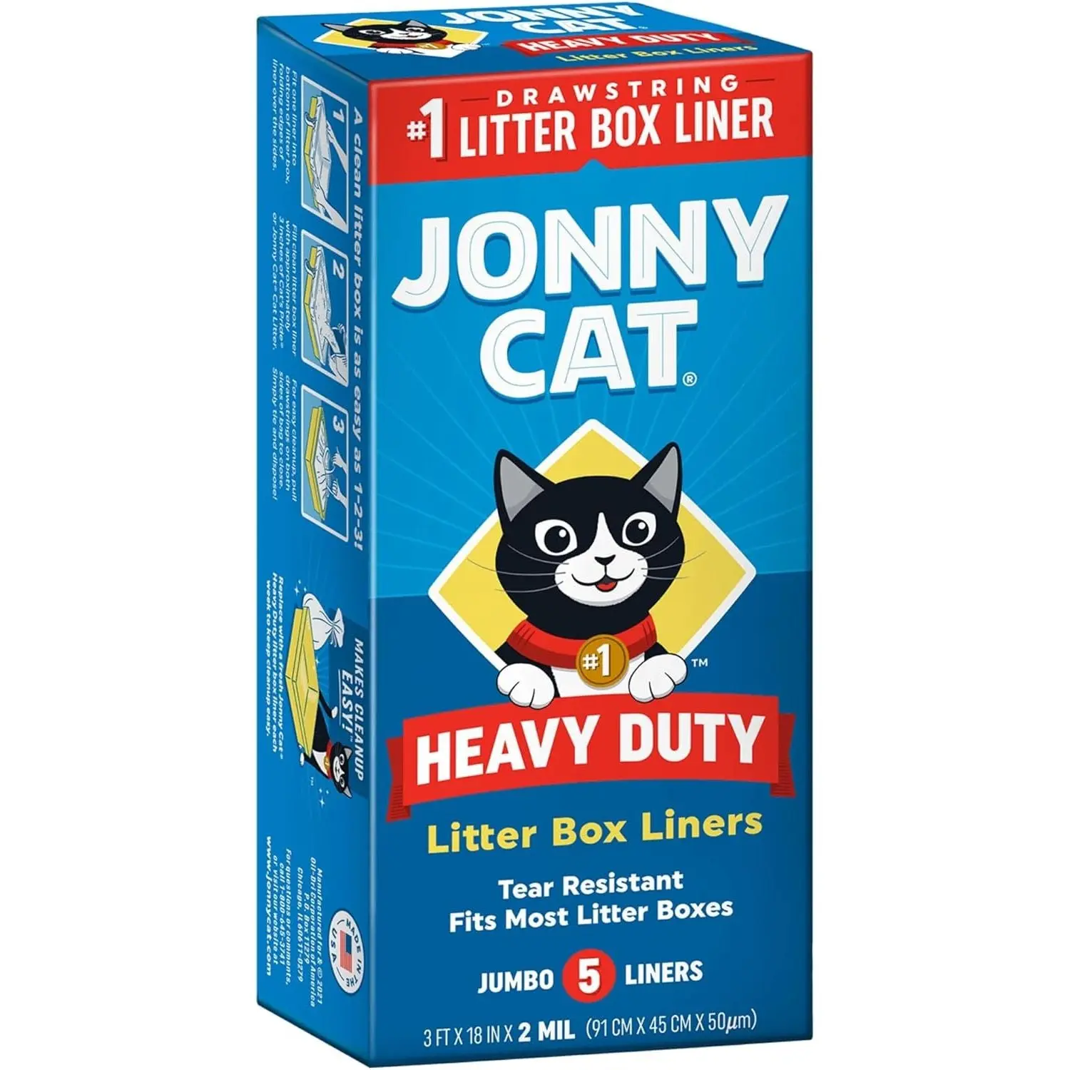 Heavy Duty Cat Litter Box Liners - 2 Mil Thick, Tear-Resistant, Leak-Resistant, Drawstring Seal, No Scrubbing, No Waste or Spillage, 5 Count, Fits Most Jumbo Litter Trays