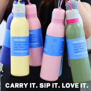 【AuraCup】1pc 18oz/24oz Insulated Water Bottle with Carry Loop, Stainless Steel Double Wall Vacuum Sports Flask, Stainless Steel Tumbler, Leakproof Reusable Travel Mug for Cold & Hot Drinks, Portable Gym Hiking Outdoor Bottle, Perfect Gift