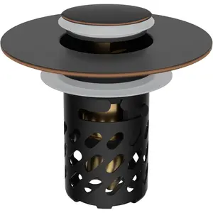 Metal Bathroom Sink Stopper, Pop Up Sink Drain Strainer with Removable Stainless Steel Filter Basket, Universal for 1.1"-2.36" Sink, Brass Bounce Core, Hair Catcher, Oil Rubbed Bronze