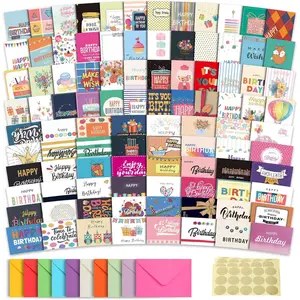 100 Unique Birthday Cards with Envelopes - Assorted Happy Birthday Cards, 4 x 6 inches, Envelopes & Stickers in Bulk Boxed Set
