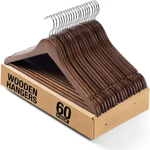 Wooden Hangers - 60 Pack Solid Shirt Hangers, Heavy Duty & Slim Coat Hanger, For Suit, Coat, Jacket, Pants (Walnut)