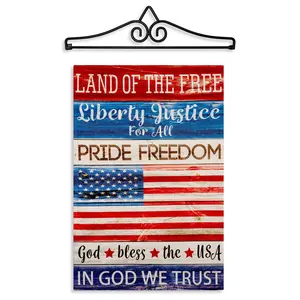 G128 Combo Pack Garden Flag Hanger 14IN & Garden Flag Land of the Free Liberty Printed 12x18IN Double Sided