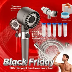 9-Piece Adjustable Shower System with High Pressure, 3-Speed Massage, One-Touch Water Stop, Universal Interface, Stainless Steel Panel, Hose Holder, and Filter Element