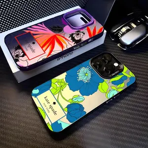 K-Kate-SpadeS Flower Phone Case For iPhone 12 13 14 15 16 17 Pro Max Air | Aurora Gradient Laser Metallic Phone Case | Multicolor Matte Finish with Smooth Soft-Touch Feel | Scratch-Resistant Anti-Fingerprint Protective Cover