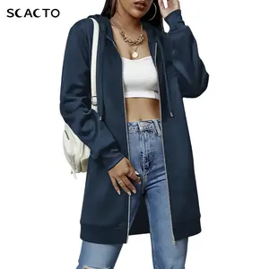 Scacto Women's Casual Zip-Up Fleece Hoodies Tunic Sweatshirt Long Hoodie Jacket 100% Polyester Regular Sleeve Striped Knitwear fall jackets