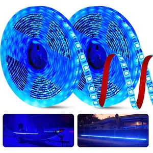 50ft 12V Waterproof Marine LED Strip Lights - Interior Deck Lights for Pontoon Boat Kayak Jon Boat Bass Boats Fishing Boats (Blue)