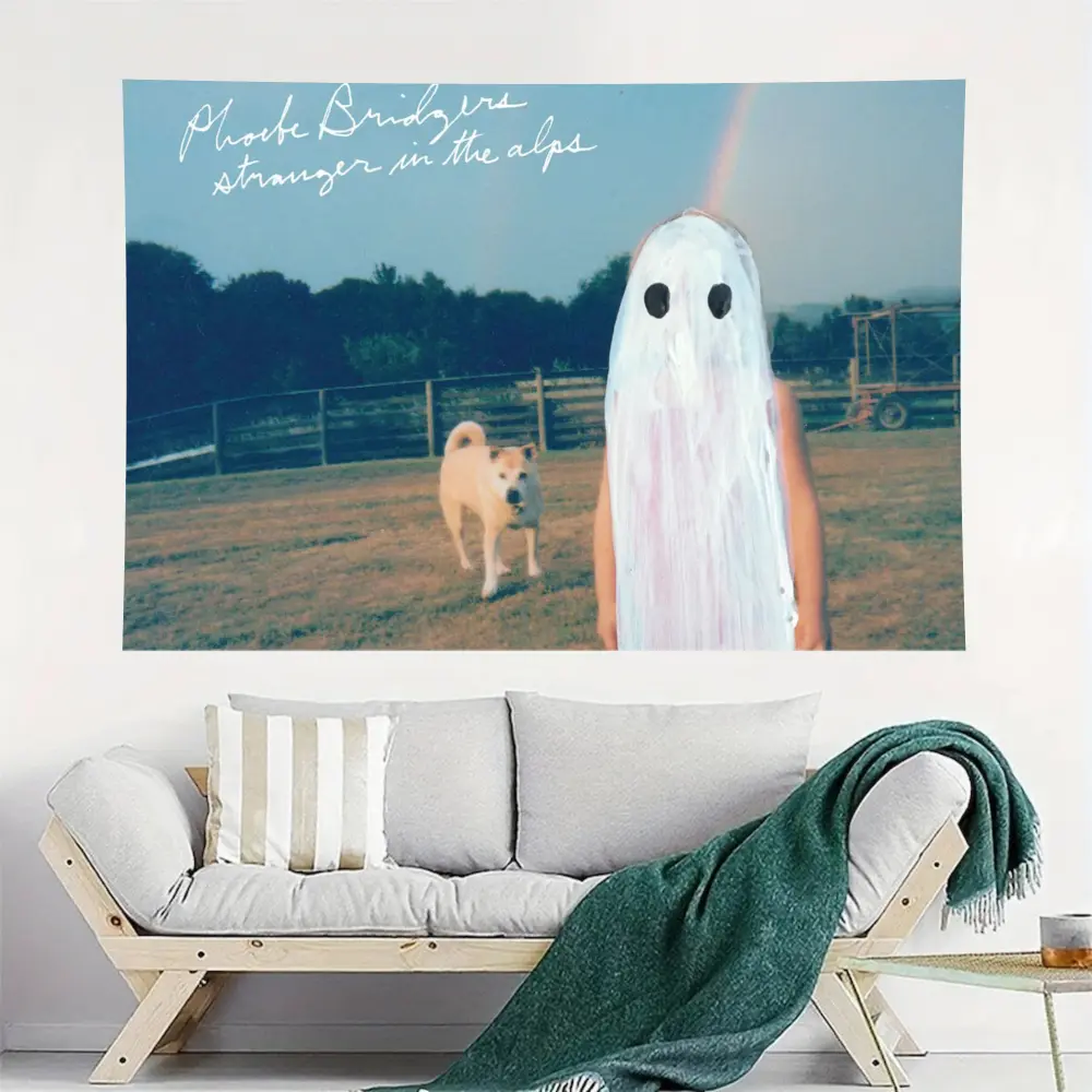 Phoebe Bridgers Stranger in the Alps Album Cover Polyester Wall Tapestry - 3x5 FT Lightweight Peach Print with Hooks, Ghost Aesthetic Indoor Wall Decor for Living Room (Machine Washable), Indoors