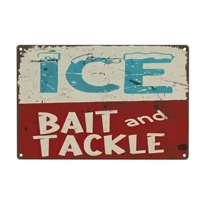 Vintage Metal Tin Sign Ice Bait Tackle Fish Fishing Marina Shop Decor 12"x8" Matte Print Rustic Nostalgia for Fishing Lover Outdoor Home Decor wall art sign durable iron wall art metal wall sign Vintage Metal Tin Sign