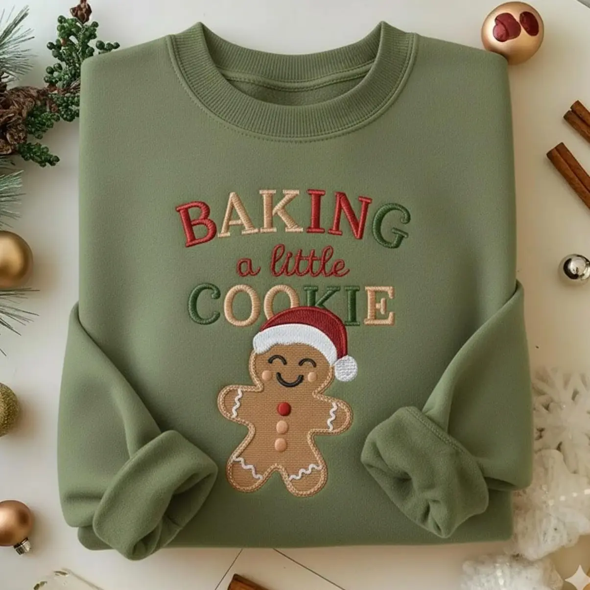 Baking a Little Cookie Embroidered Sweatshirt, Gingerbread Christmas Sweater, Matching Holiday Sweatshirt, Family Xmas Shirt B4Z