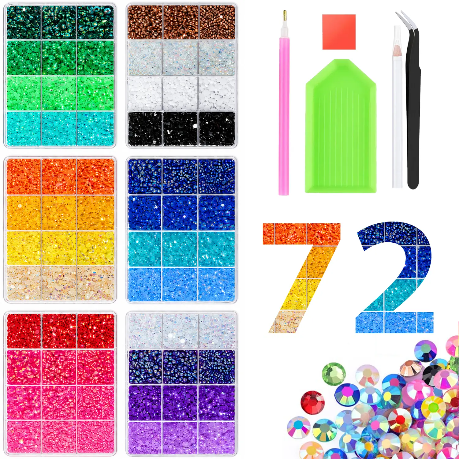 72colors 3 mm gel flat-back rhinestone set, includes nail art, shoes, and DIY diamond art; DIY craft kit for nail art and shoes; ultimate creative gift for her: graduation gift, Class of 2026, summer winner