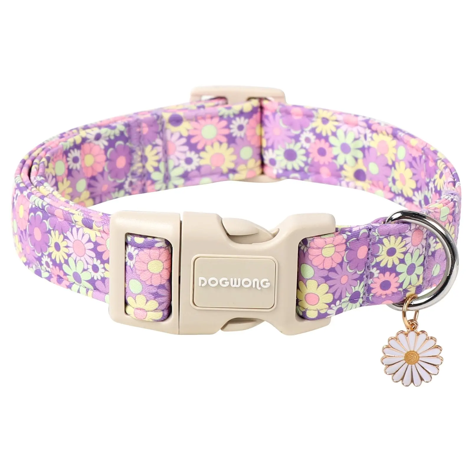 DOGWONG Durable Flower Dog Collar - Girl Daisy Ice Cream Design Cute Summer Beach Collar for Small, Medium, Large Dogs