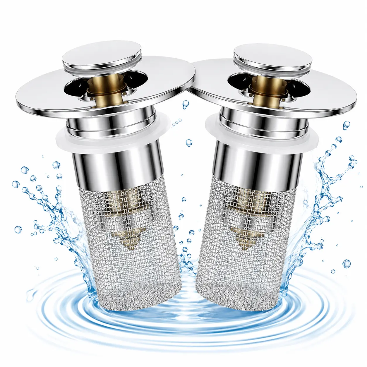 Stainless Steel Rustproof Pop-Up Drain Stopper with Mesh Filter, Bouncing Brass Core Sink Plug, Matching High-Pressure Handheld Shower Head, Practical Bathroom Home Accessories