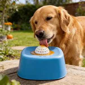 Slow Feeder Dog Bowl, Dog Lick Bowl with Rolling Ball, Anti-Slip Dog Enrichment Toy for Liquid Treats, Puppy Lick Feeder for Bone Broth Yogurt Post-op Nutrition (Blue)