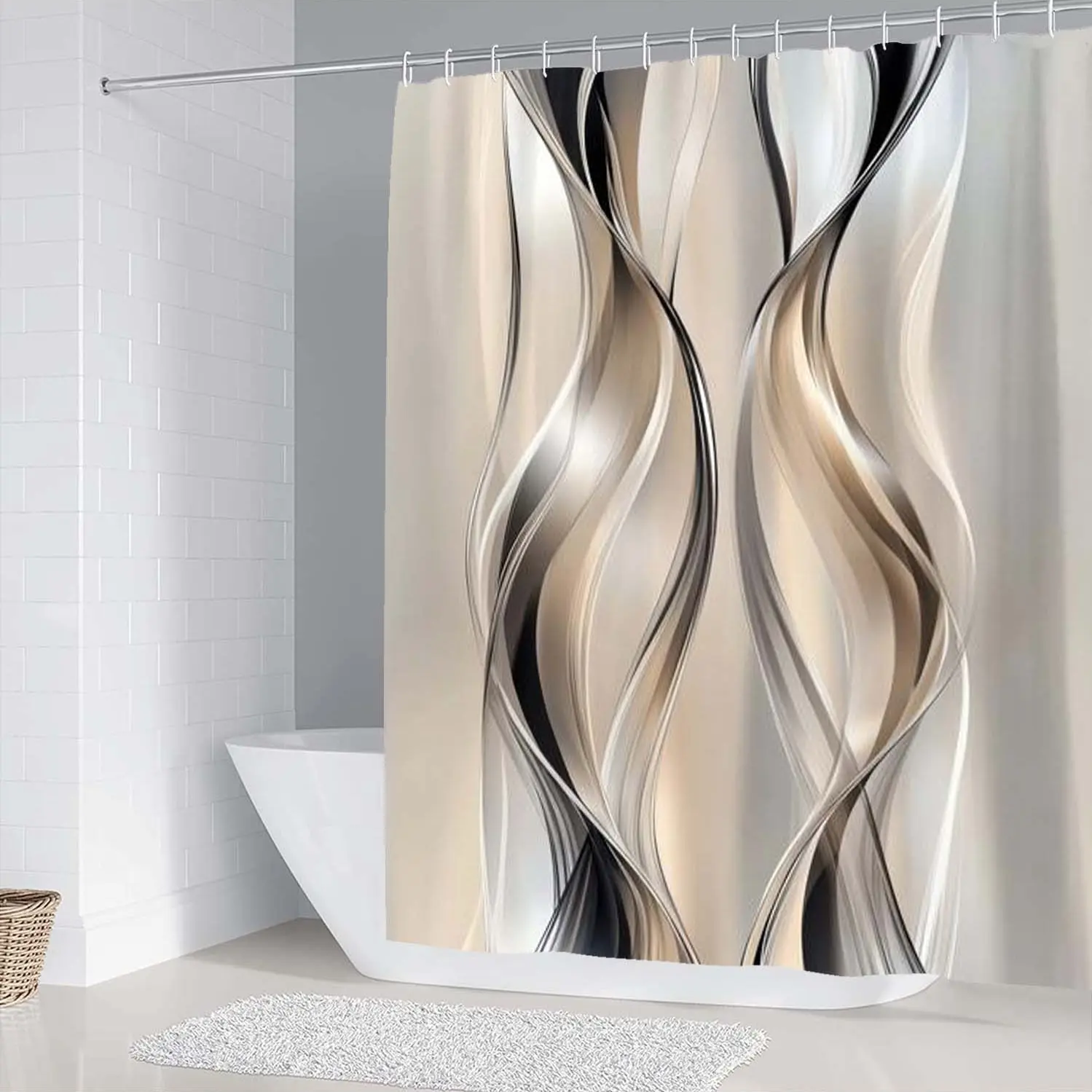 Abstract Pattern Bathroom Set, Includes Soft Shower Curtain, Mat, Toilet Seat Cover, Elegant Decoration, 1/4 Piece Bath Ensemble, Shower Curtain Sets, Bathroom Decoration Accessories