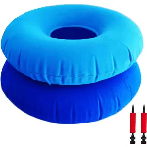 2 Pack Inflatable Donut Cushion Pillow for Tailbone Pain Hemorrhoid Relief, Round Seat Cushion for Wheelchair Home Car Office Chair, 15" Dark Blue & Light Blue
