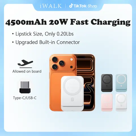 iWALK 5000mAh Portable Charger - High-Power Wireless Magnetic Smartphone Accessory with 18W PD Wireless+Fast Charge, Ultra-Slim, LED Digital Display, USB-C Cable, Ergonomic Grip for iPhone 12-17 Series Travel Use