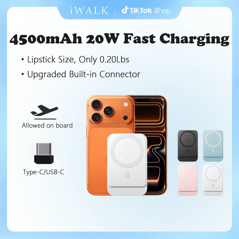 iWALK 5000mAh Portable Charger - High-Power Wireless Magnetic Smartphone Accessory with 18W PD Wireless+Fast Charge, Ultra-Slim, LED Digital Display, USB-C Cable, Ergonomic Grip for iPhone 12-17 Series Travel Use