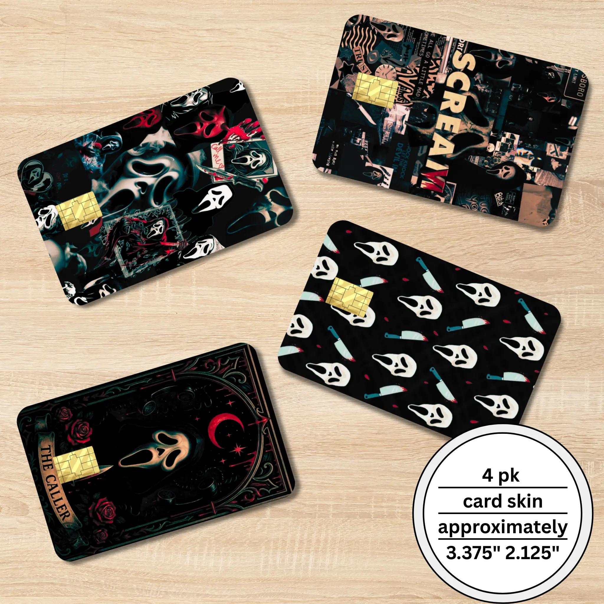 Holographic Ghostface The Caller Tarot Card Sticker - Horror Lover Gifts, Ghostface Horror Gifts, 3.375x2.125in Standard Size Premium Vinyl Credit Card Skin, Waterproof, Scratch-Resistant, Easy Peel & Stick Office Stationery