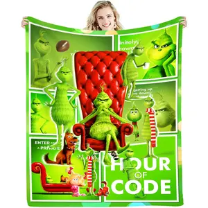 TheGrinch Christmas Flannel Blanket - Super Soft Cozy Throw Blanket for Bedroom/Living Room/Sofa, Festive Dr. Seuss Grinch Pattern Blanket, Warm Fuzzy Plush Blanket Ideal for Christmas Decor & Holiday Gatherings, Perfect Gift for Grinch Fans & Xmas Lovers