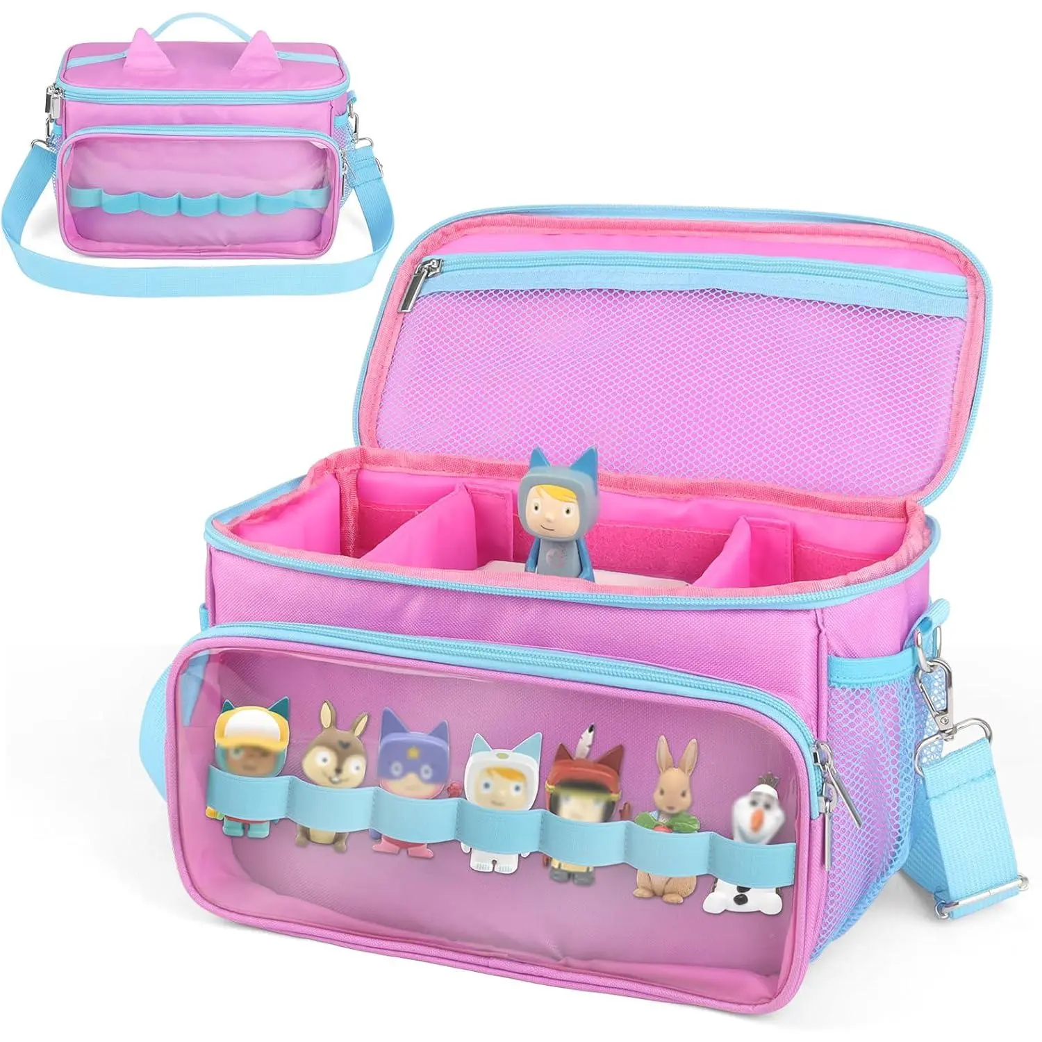 Carrying Bag for Toniebox Starter Set - Carrying Case for Toniebox, Tonie Figures,Headphones and Charging Station, Portable Storage Bag with Shoulder Strap and Handle Bar (Pink-purple) Organiser Blue