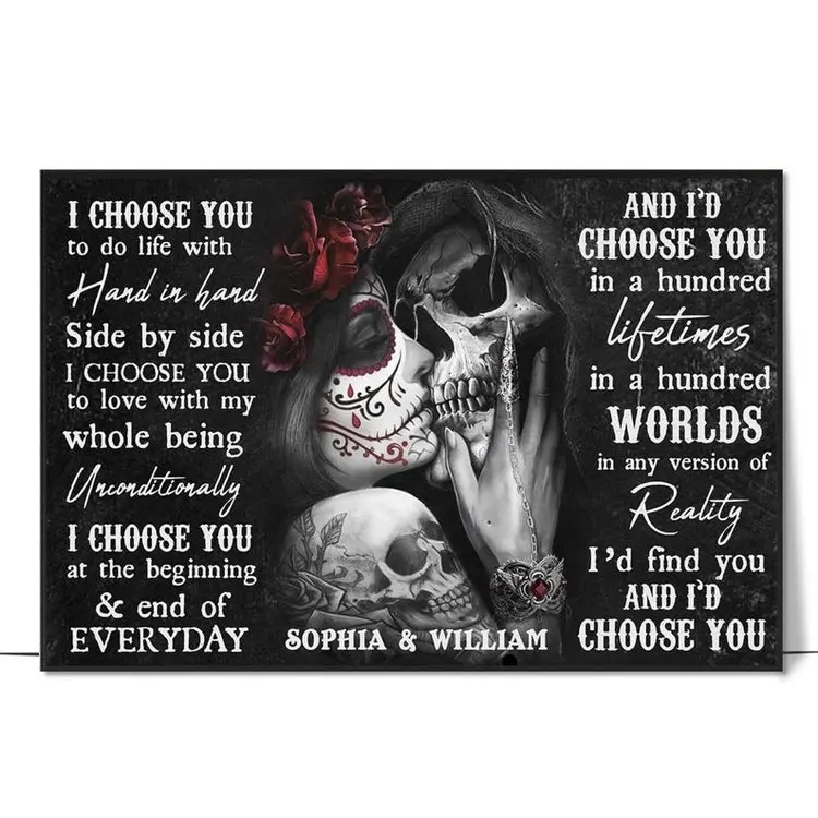 Personalized Sugar Skull Couple “I Choose You” Poster, Romantic Valentine & Birthday Gift for Lover, Soulmate Wall Art Room Decor