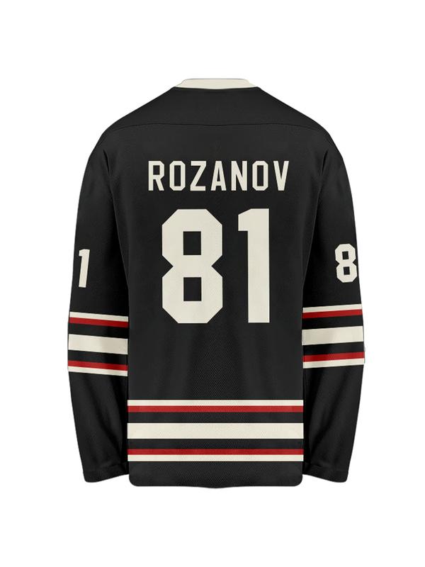Heated Rivalry Black Hockey Jersey, Ice Hockey Sweatshirt, Rozanov #81 Classic Vintage Print Top, for TV Series Fans, Sport Training & Daily Wear