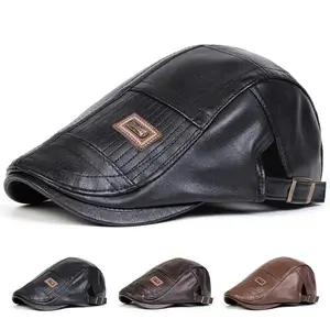 Men Retro Pu Leather Newsboy Caps JAMONT Labeling British Painters Hats Spring Autumn Side Adjustable Flat Cap Hip Hop Berets