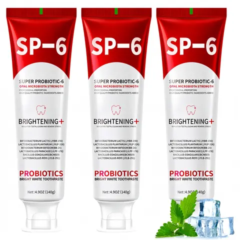 SP-6 Probiotic Oral Brightening Toothpaste for Adults - Alcohol-Free, Teeth Whitening, Probiotics Added, Enamel Repair, 24 Month Shelf Life, Long-Lasting Fresh Mint Breath, Cavity Defense, Daily Oral Care (Single Item)