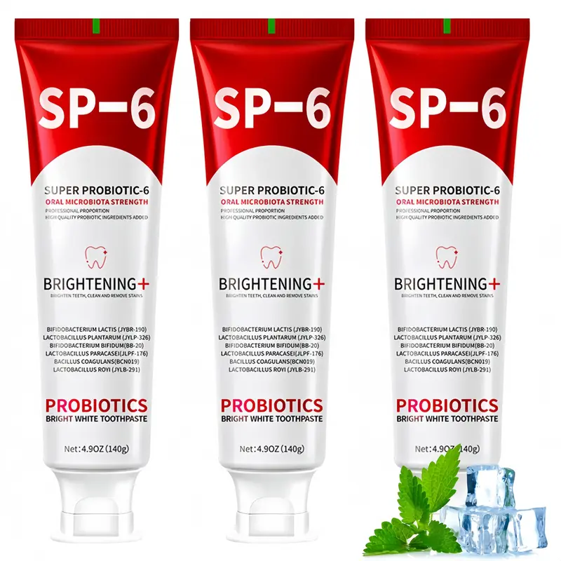 SP-6 Probiotic Oral Brightening Toothpaste for Adults - Alcohol-Free, Teeth Whitening, Probiotics Added, Enamel Repair, 24 Month Shelf Life, Long-Lasting Fresh Mint Breath, Cavity Defense, Daily Oral Care (Single Item)