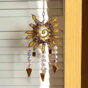Elegant Bohemian Style Sun Catcher Crystal Accents Hanging Ornament, Perfect for Home Window Decoration and Family Gifts, Ideal for Holiday Decor