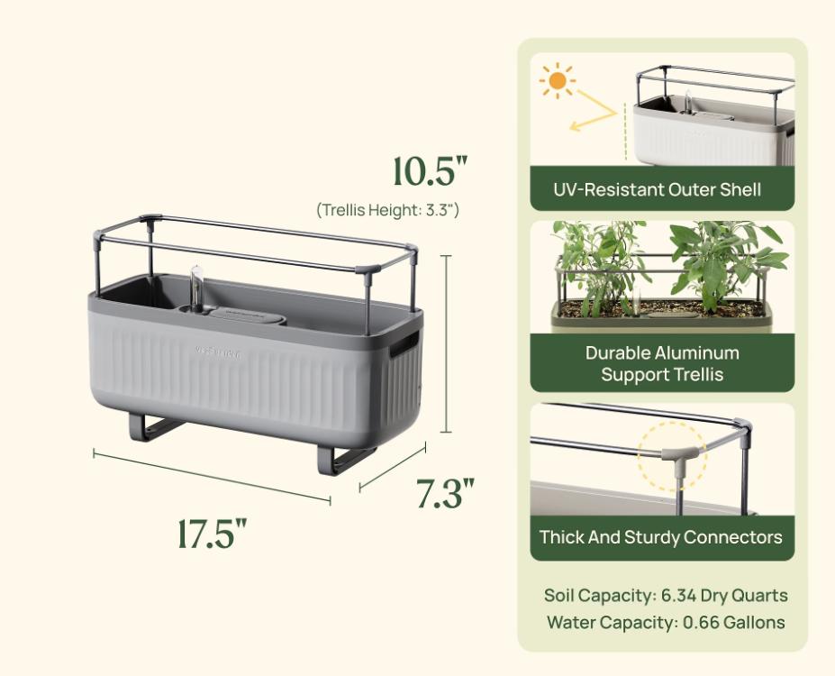 Vego Garden Herb Indoor Plant Box Self Watering Planters Pots with Trellis for Kitchen Window Sill or Countertop Plants Cage Modern & Breathable Design