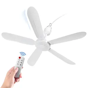 Mengnessly 28" Inch Ceiling Fan AC 110V/DC 12V Indoor Outdoor Gazebo Electric Fans for Tent with Remote Control Portable Hanging Plug in No Light White Bedroom Porch Quiet Small Room RV Garage Dorm