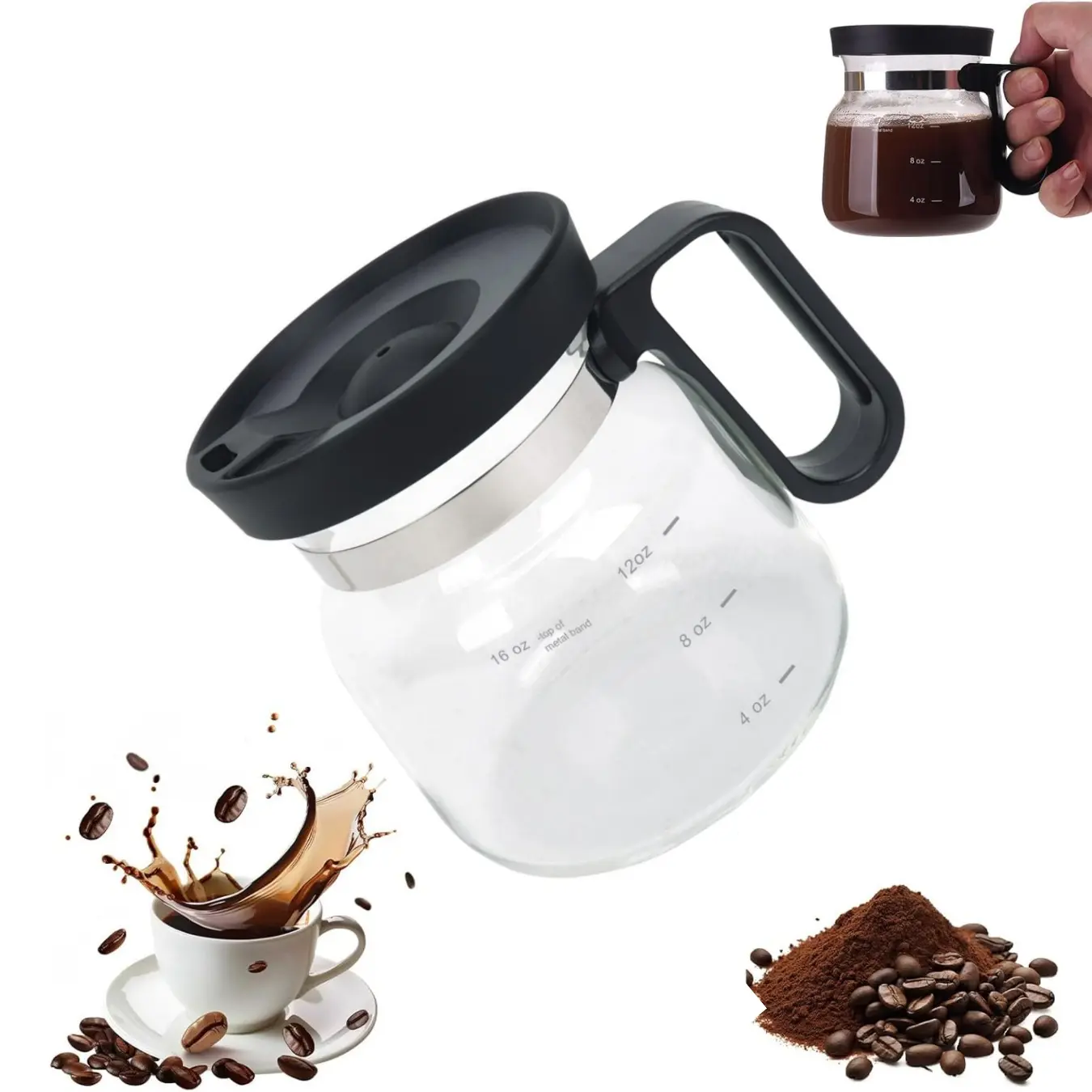 Coffee Mug,Coffee Pot Mug,16 Oz Large Capacity Glass Coffee Mug, Mini Coffee Pot Cup with Spill-Proof Lid, Heat Resistant Portable Drinking Tumbler, Travel Coffee Cup, Travel Coffee Mugs, Ideal Daily Drinkware and Holiday Gift for Coffee Lovers