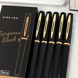 5-piece set of stylish black and gold gel pens, high-capacity gel pens - 0.5mm/0.7mm/1.0mm multi-specification nibs, high capacity, business work signature pens