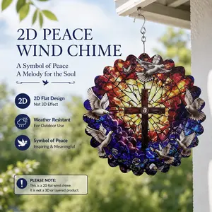 Peace Dove and Cross Wind Chime Ornament, Religious Art Gift, Outdoor Garden Decor, Balcony Decoration, Summer Essential