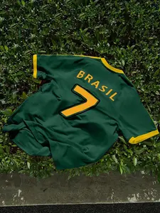 Men's Brazil National Team Retro Football Jersey, Soccer Uniform, Size 7 Block, Breathable Quick-Dry World Cup Fan Shirt