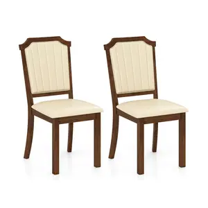 COSTWAY - Dining Chair Set of 2 with PU Leather and Rubber Wood Frame-Brown