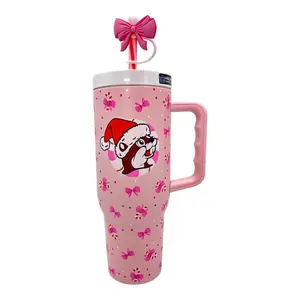 Pink Christmas Candy Cane Tumbler 40oz – Cute Holiday Travel Cup with Straw, Pastel Pink Gift for Her, Festive Winter Drinkware, Christmas 2025 Aesthetic Mug