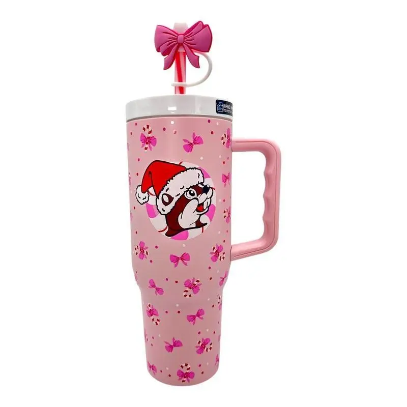 Pink Christmas Candy Cane Tumbler 40oz – Cute Holiday Travel Cup with Straw, Pastel Pink Gift for Her, Festive Winter Drinkware, Christmas 2025 Aesthetic Mug