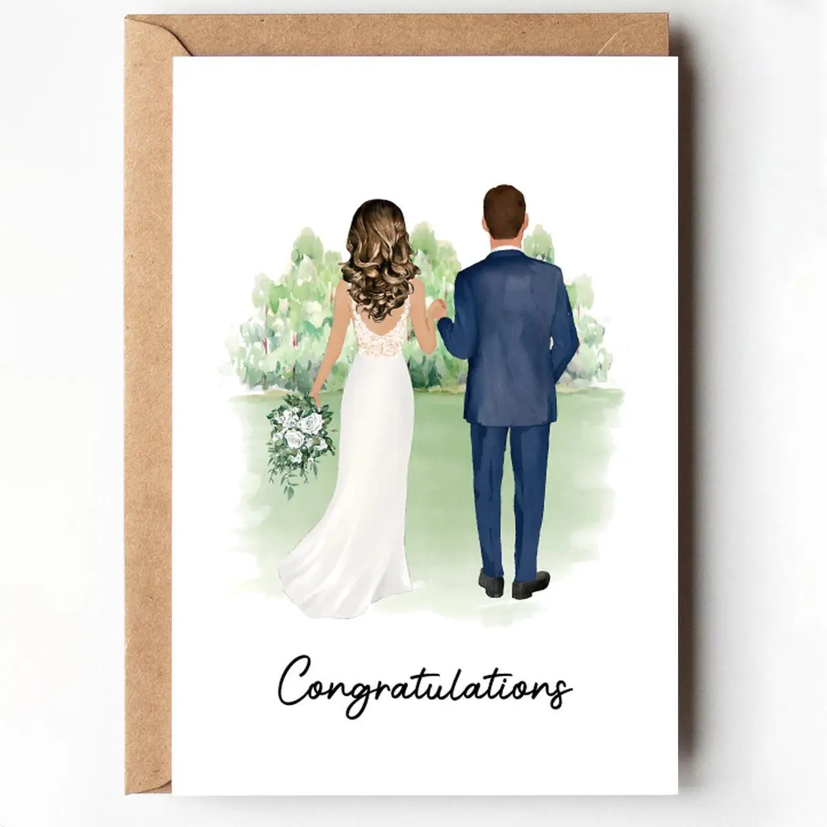 Wedding Card, Custom Message Card, Watercolor Bride & Groom Design Congratulations Card, Heartwarming & Romantic Greeting Card for Wedding Day, Party Gifts