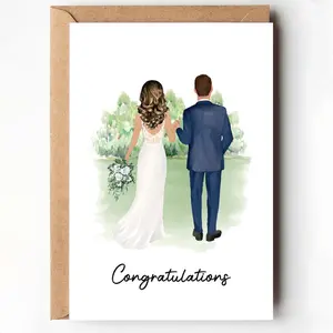 Wedding Card, Watercolor Bride & Groom Design Congratulations Card, Heartwarming & Romantic Greeting Card for Wedding Day, Party Gifts