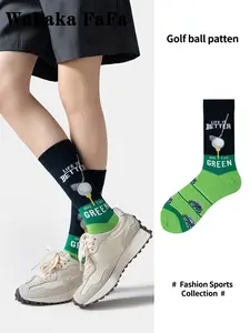 1 Pair Of Men Women Golf Ball Pattern Sports Socks, Soft Breathable Casual Fitted Mid-Calf Stockings, All-Season Fashion Footwear