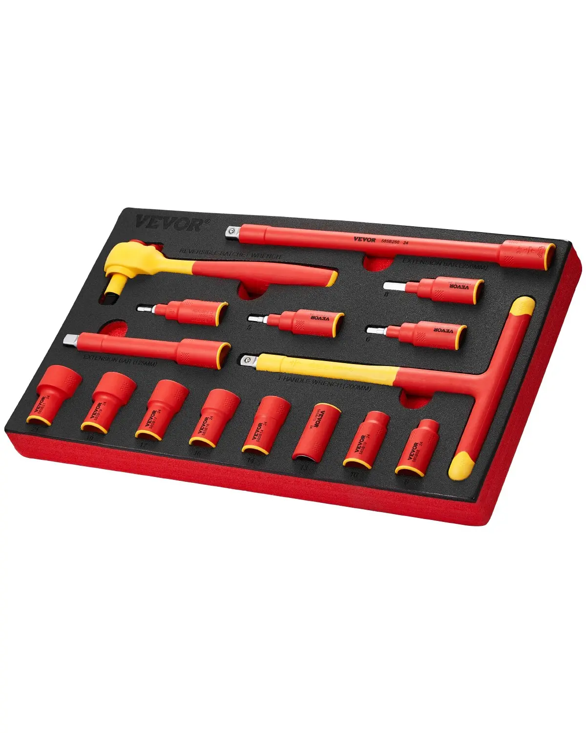 【summerfinds】VEVOR 16-Piece 1000V Insulated Socket Set with 3/8-Inch Drive T-Handle Wrench, VDE & GS Certified TPR-Coated Professional Repair Toolkit, Ideal Father's Day Gift for Hand Tool Use