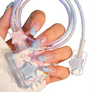 1 Pack Star Shape Charger Cover And Cord Protector, Adapter , Colorful ,Cute Accessory, Charging ,Compatible with iPhone 12/13/14/15,20W Fast Charger,Anti-Breaking,Cute Anti-Bend Cable Protector, Smartphone Protection  ,ChristmasGift Cellphone Protection