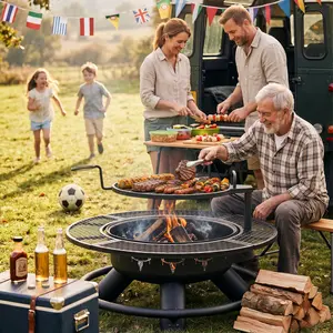 【Father's Day Gift】BALI OUTDOORS Game Day 47 Inch Wood Fire Pit with Removable Cooking Grill - Round Heavy Duty Modern Firepit Stove for Outdoor Cooking & Gatherings Christmas Gift