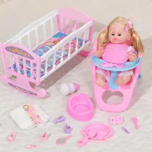 Role Play Set, Multi-Jointed Moving Parts, Sound Effects, Drinking Function, Makeup Toys, Cradle, High Chair, Bottle, Diaper Set, Dress Up Dolls