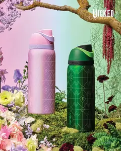 Owala x Wicked Movie Limited Edition FreeSip Water Bottle, 32 oz, Glinda Pink Shimmer Finish, Insulated Leakproof Stainless Steel Cup with Built-in Straw, suitable for gym, travel, and school, ideal for children and adults