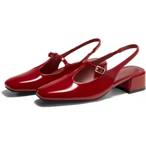 Coutgo Women's Mary Jane Slingback Low Heels T Strap Chunky Heel Closed Toe Pumps Wedding Party Dress Shoes