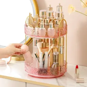 1pc Multi-Layer Rotating Cosmetic Organizer, Bathroom Vanity Storage Rack, Desktop Makeup Holder, Toiletries Tray, Space-Saving Design